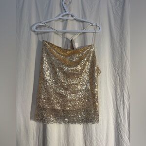 Deluc Gold Sequin Camisole Top